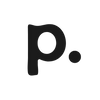 Letra 'p' estilizada em preto com ponto, design minimalista e moderno